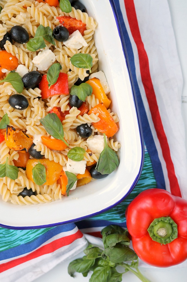 Love Audrey UK Lifesyle Blog Pasta with Roasted Peppers, Feta and Olives Recipe
